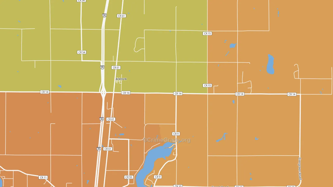 Beroun, MN Map of Robbery Rates