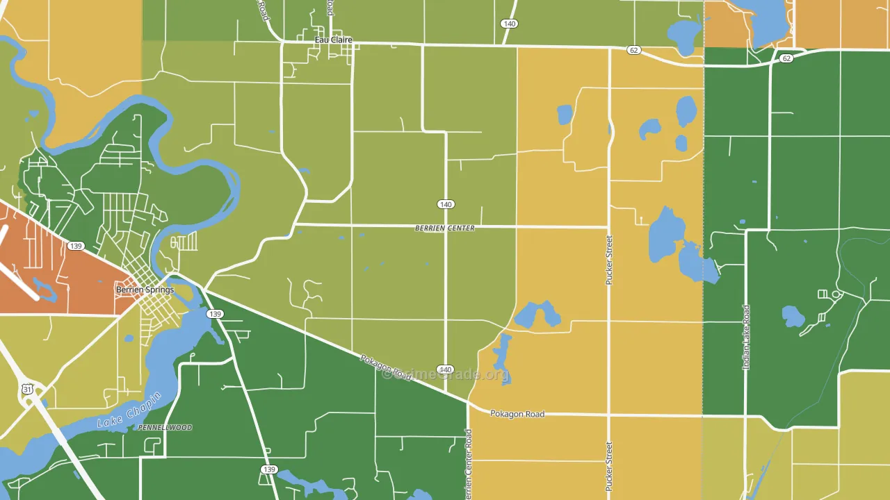 Berrien Center, MI Map of Robbery Rates