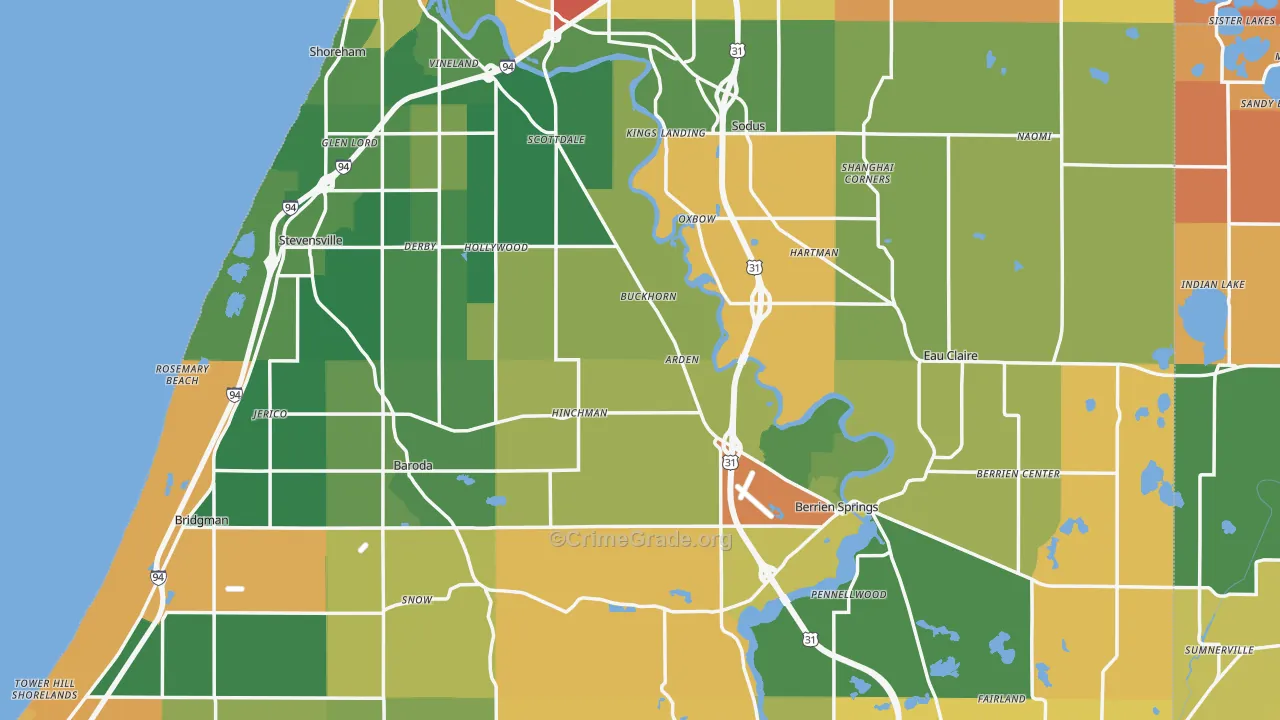 Berrien County, MI Map of Robbery Rates
