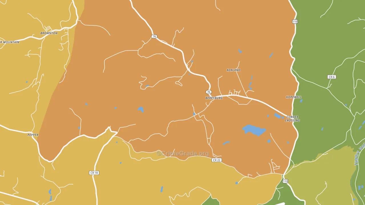 Berryburg, WV Map of Robbery Rates