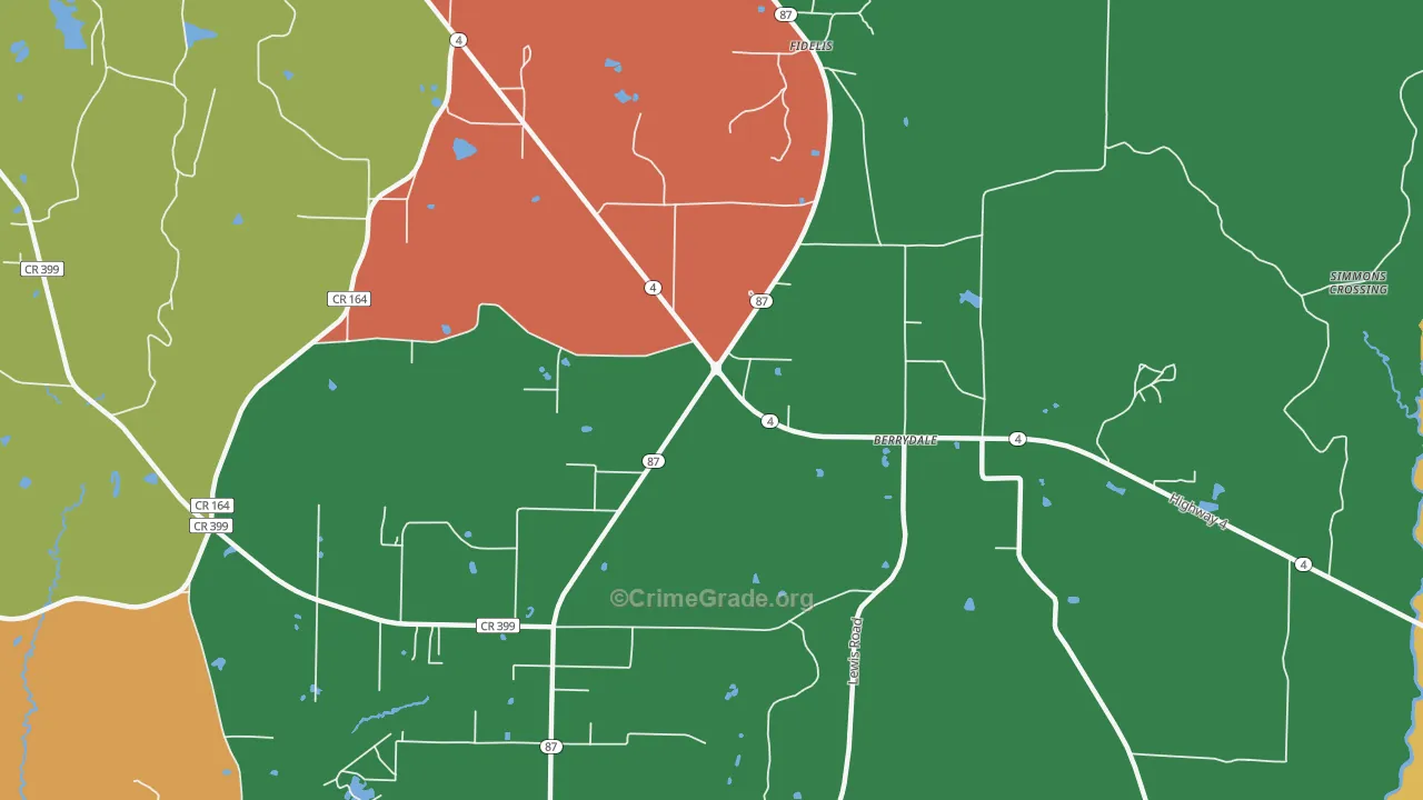 Berrydale, FL Map of Robbery Rates