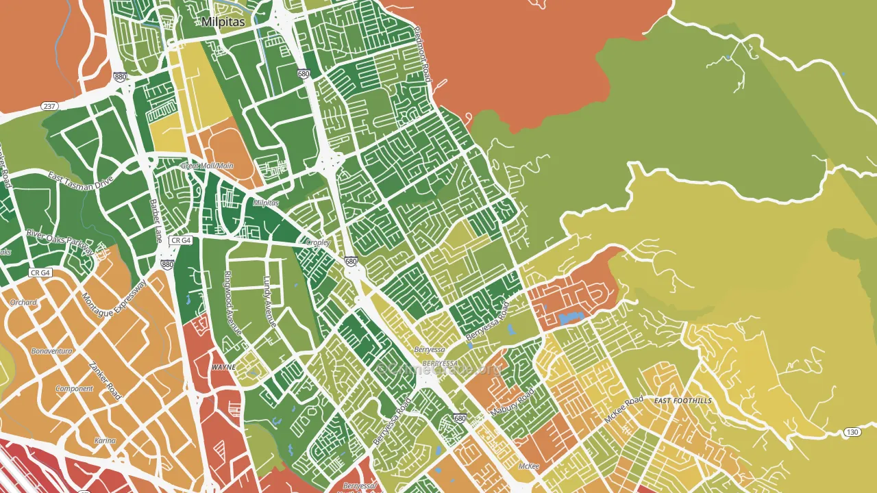 Berryessa, San Jose, CA Map of Robbery Rates
