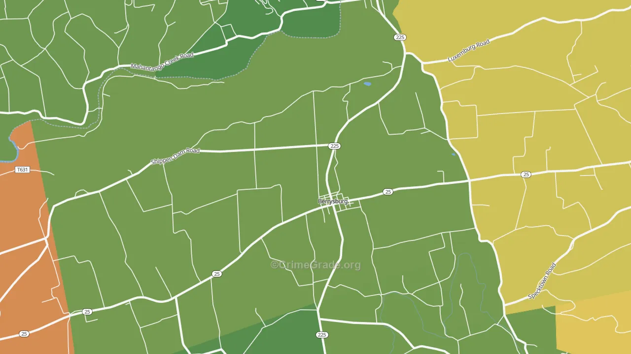 Berrysburg, PA Map of Robbery Rates
