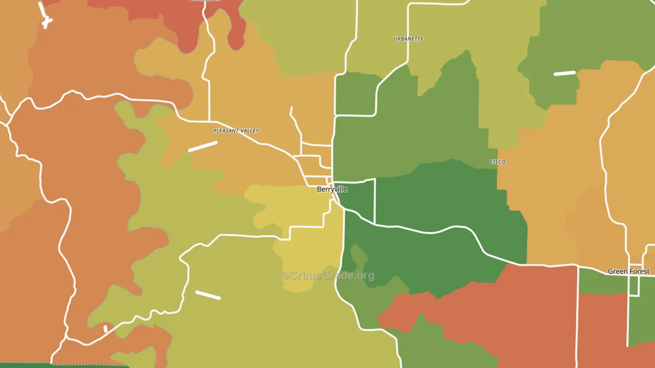 Berryville, AR Map of Robbery Rates
