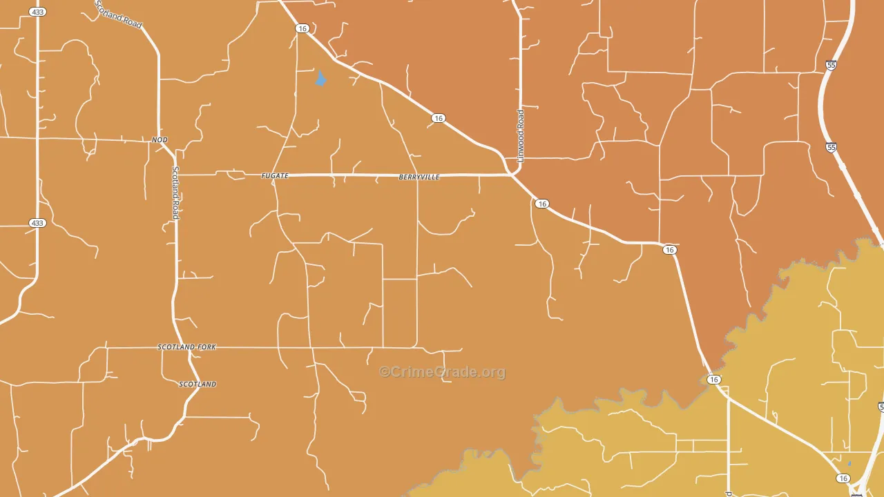 Berryville, MS Map of Robbery Rates