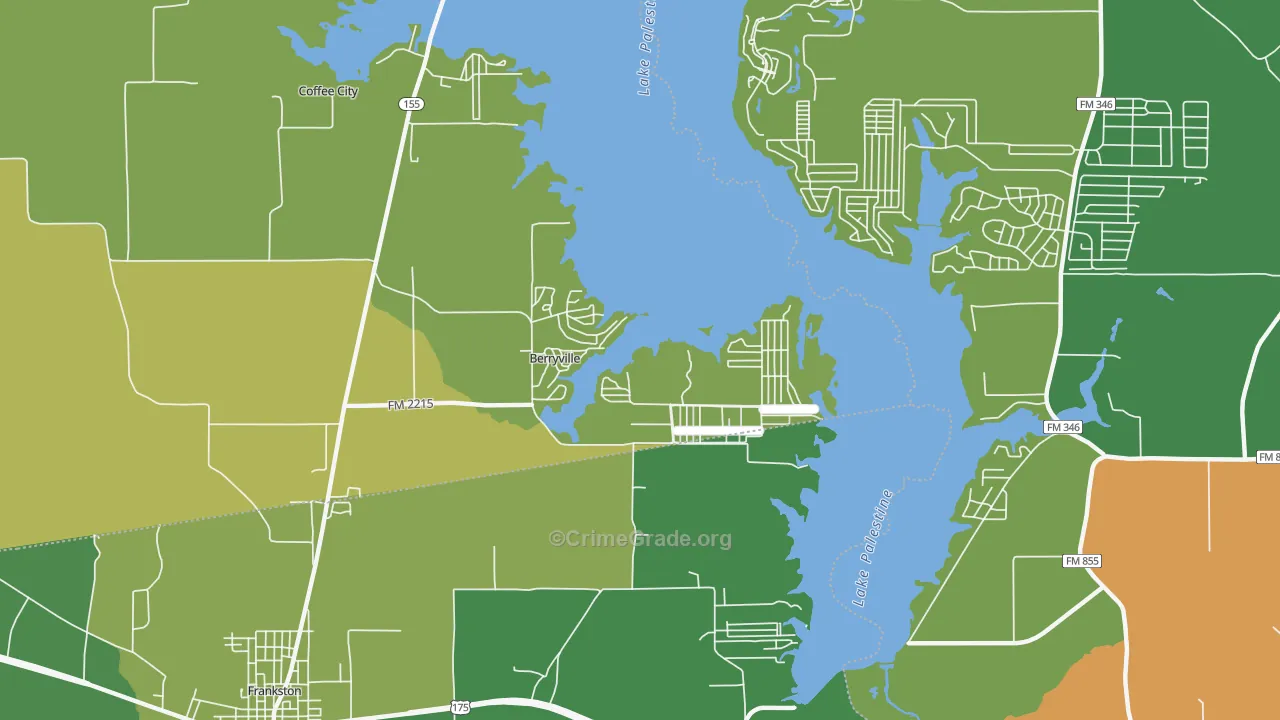 Berryville, TX Map of Robbery Rates