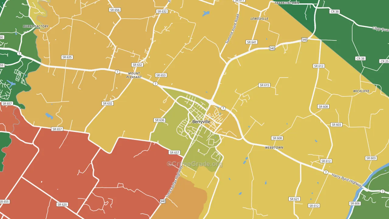 Berryville, VA Map of Robbery Rates