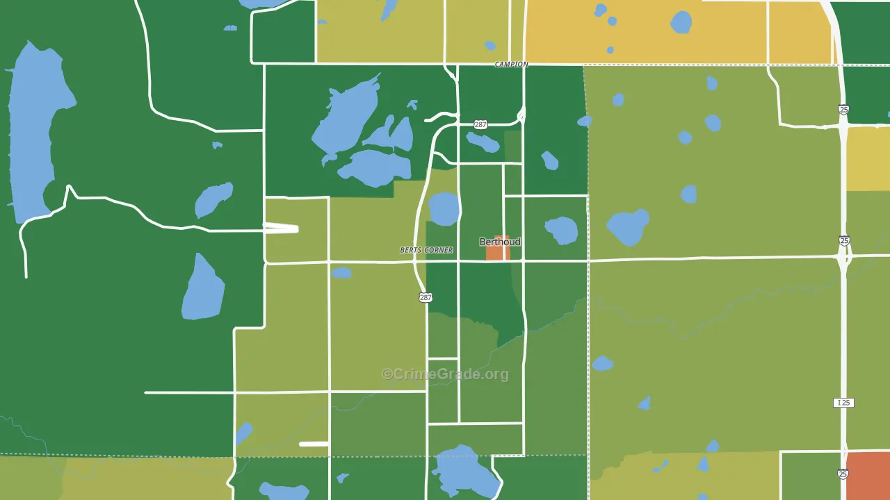 Berthoud, CO Map of Robbery Rates