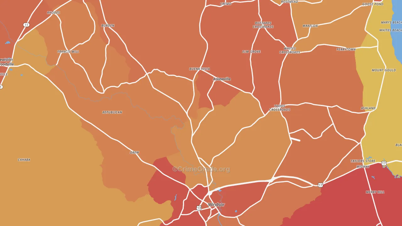 Bertie County, NC Map of Robbery Rates