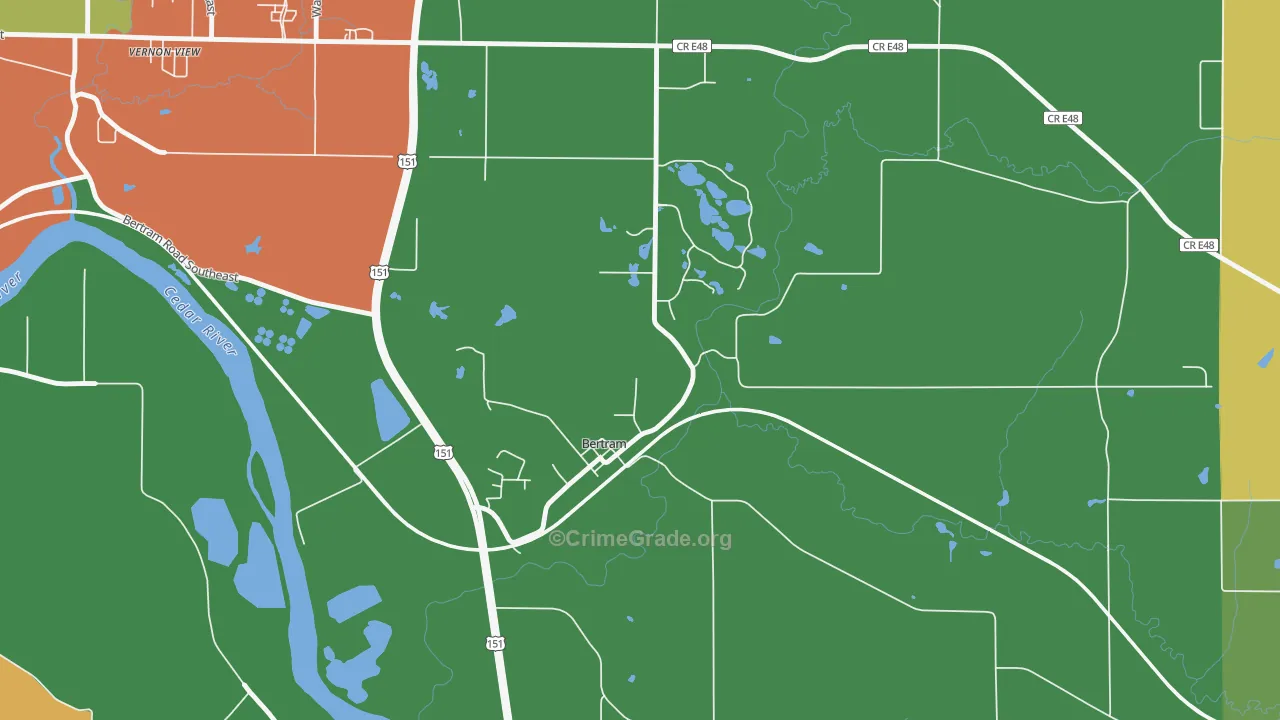 Bertram, IA Map of Robbery Rates