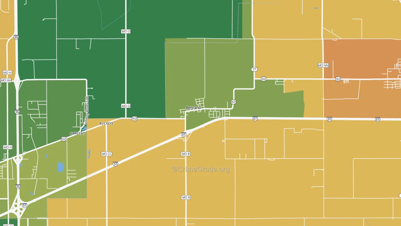 Bertrand, MO Map of Robbery Rates