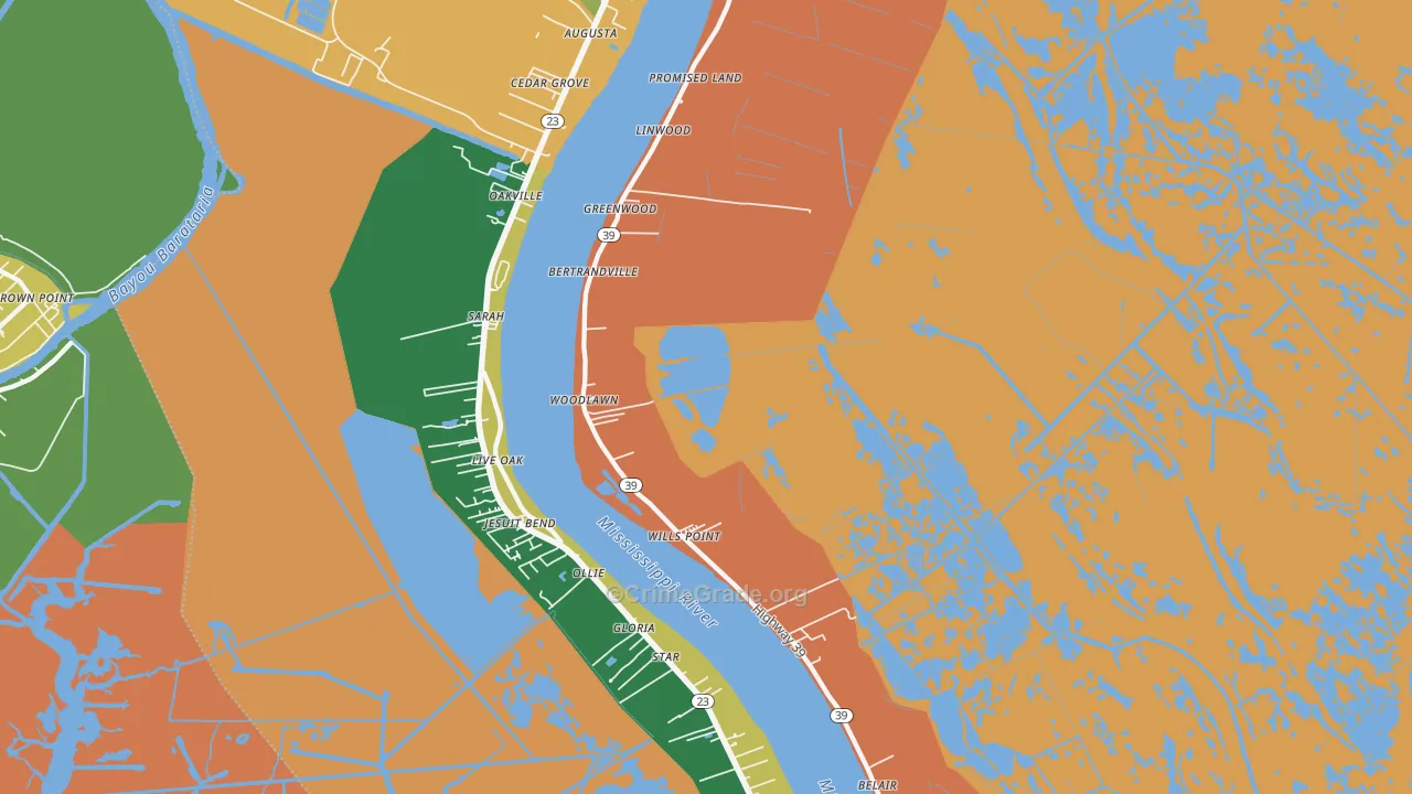 Bertrandville, LA Map of Robbery Rates