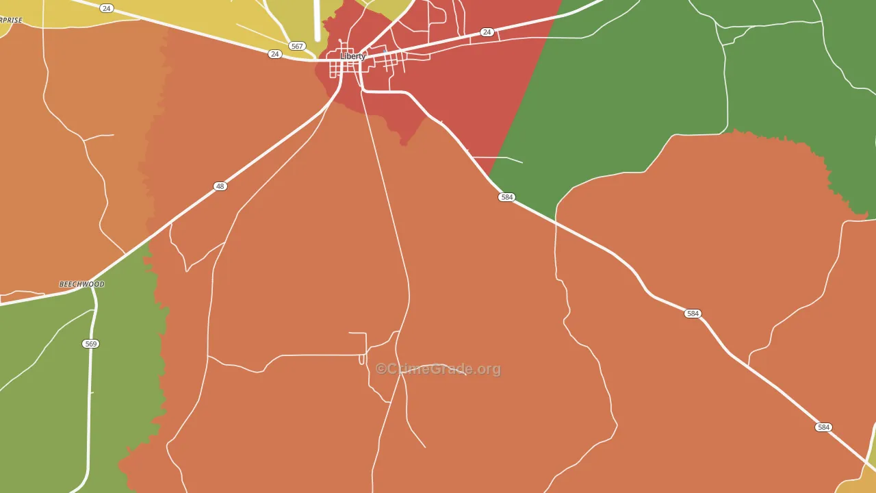 Berwick, MS Map of Robbery Rates