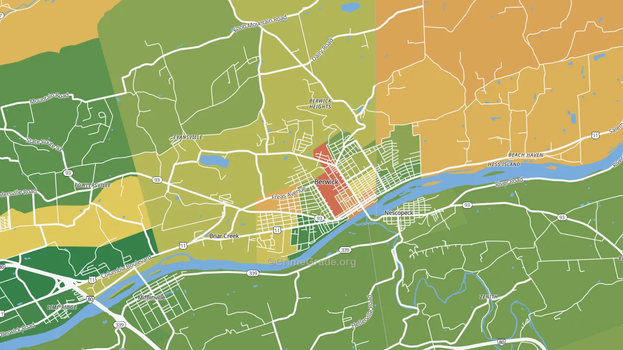 Berwick, PA Map of Robbery Rates