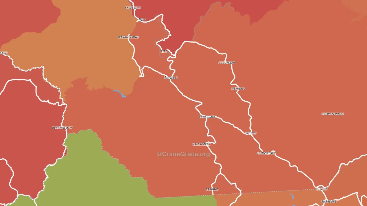 Berwind, WV Map of Robbery Rates