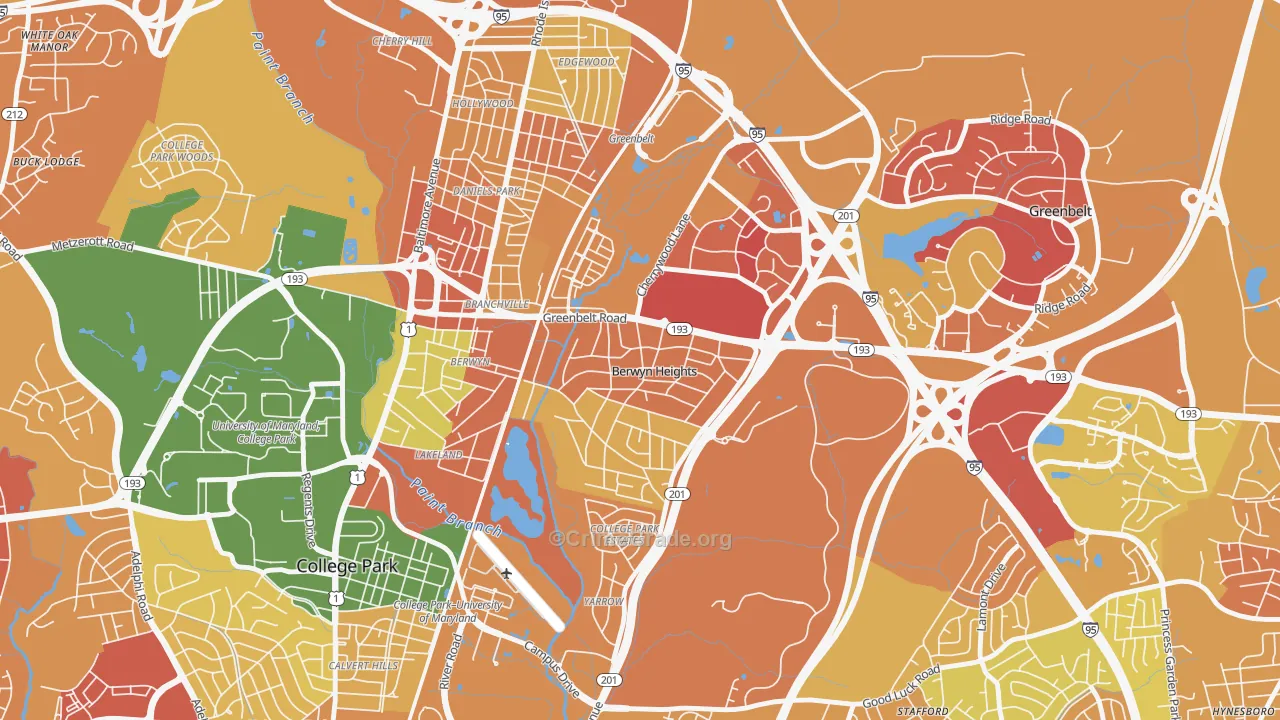 Berwyn Heights, MD Map of Robbery Rates