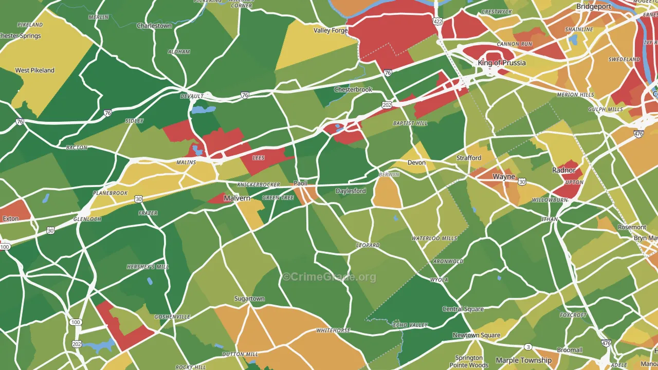 Berwyn, PA Map of Robbery Rates