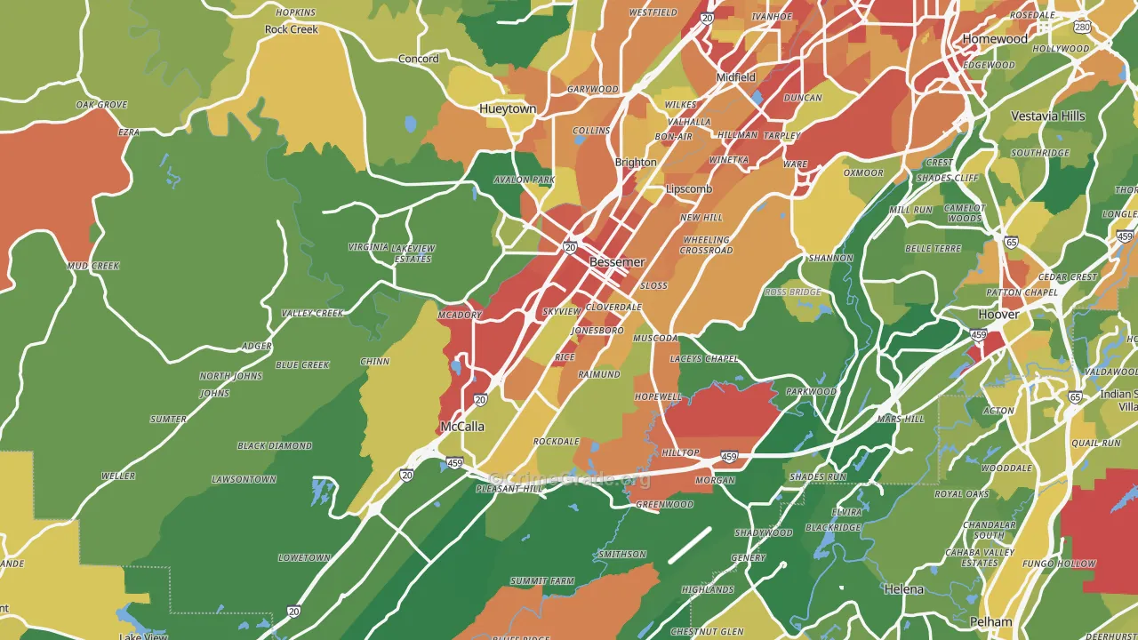 Bessemer, AL Map of Robbery Rates