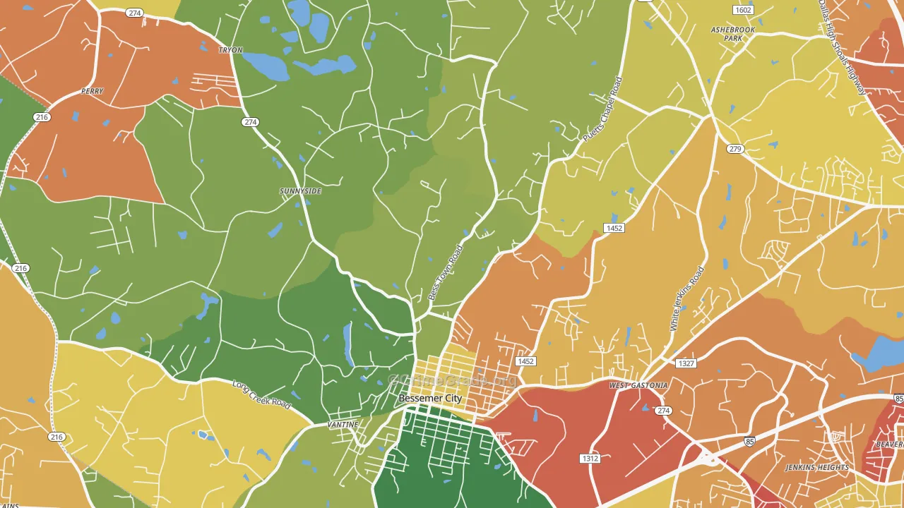 Bessemer City, NC Map of Robbery Rates