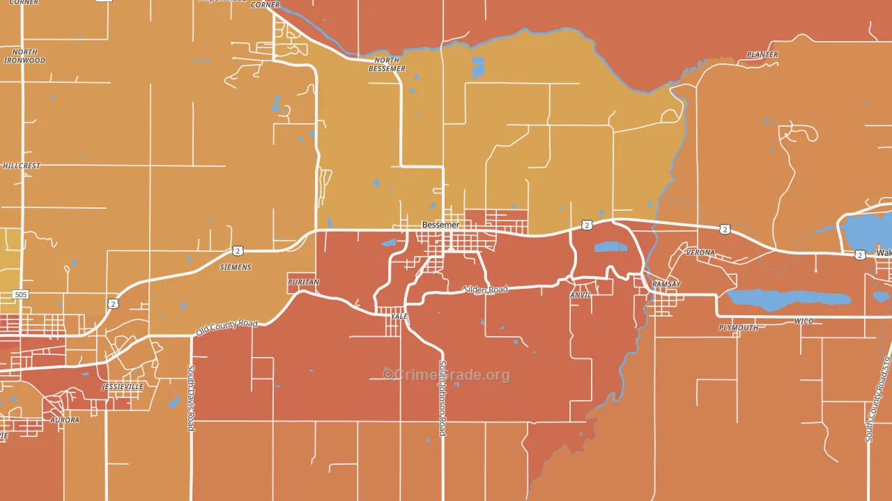 Bessemer, MI Map of Robbery Rates