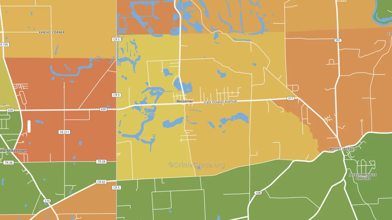 Bessemer, PA Map of Robbery Rates