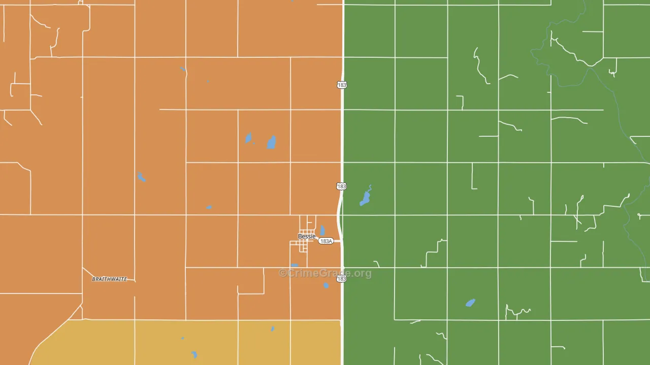 Bessie, OK Map of Robbery Rates