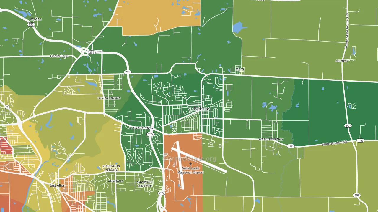 Bethalto, IL Map of Robbery Rates