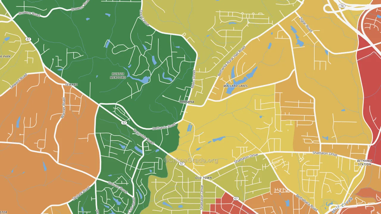 Bethania, NC Map of Robbery Rates
