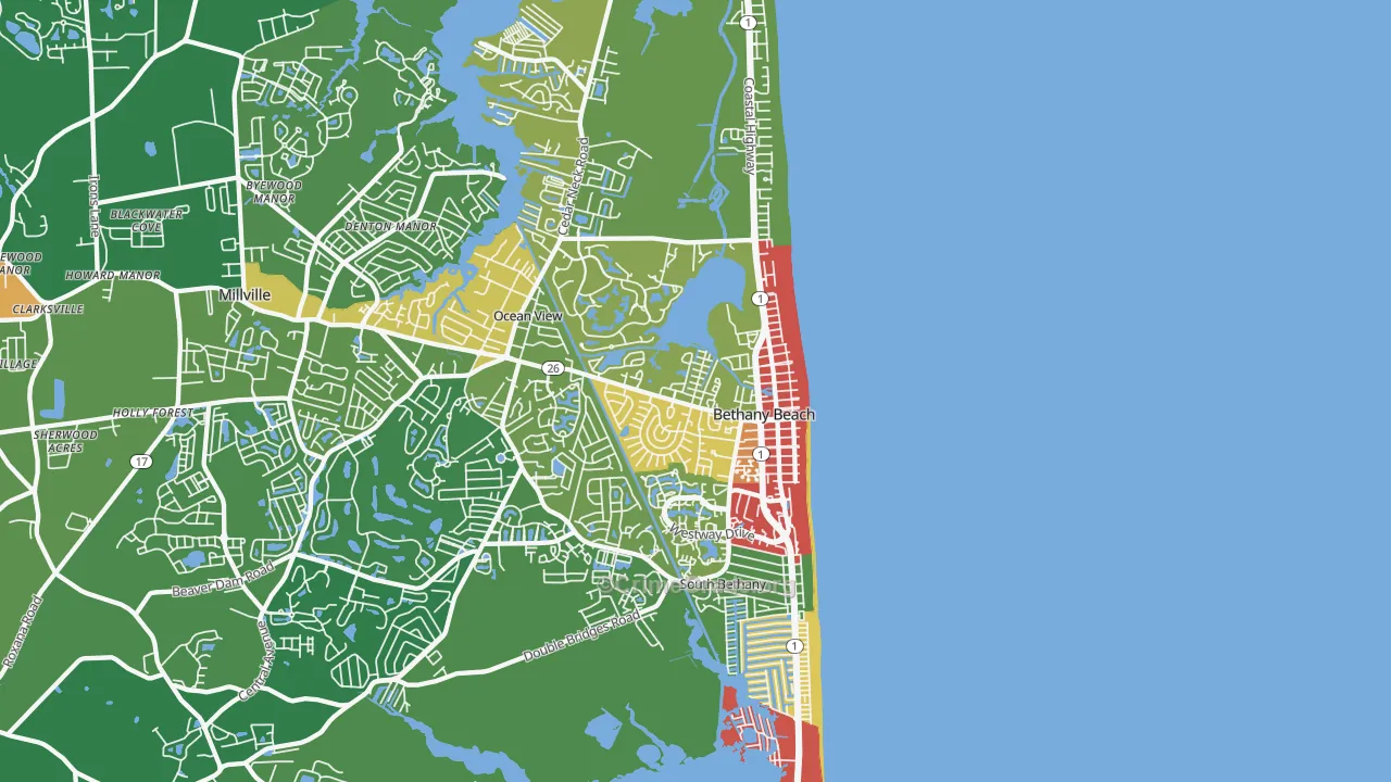Bethany Beach, DE Map of Robbery Rates