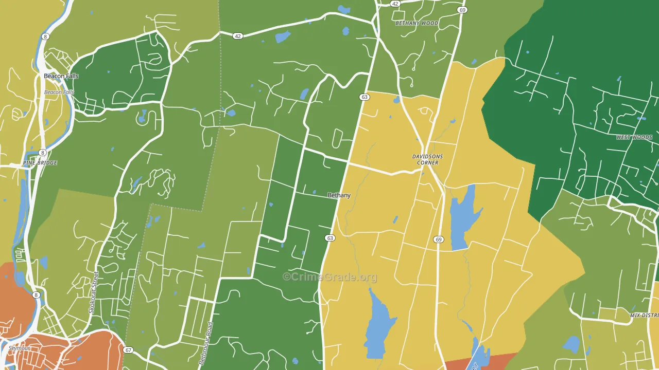 Bethany, CT Map of Robbery Rates