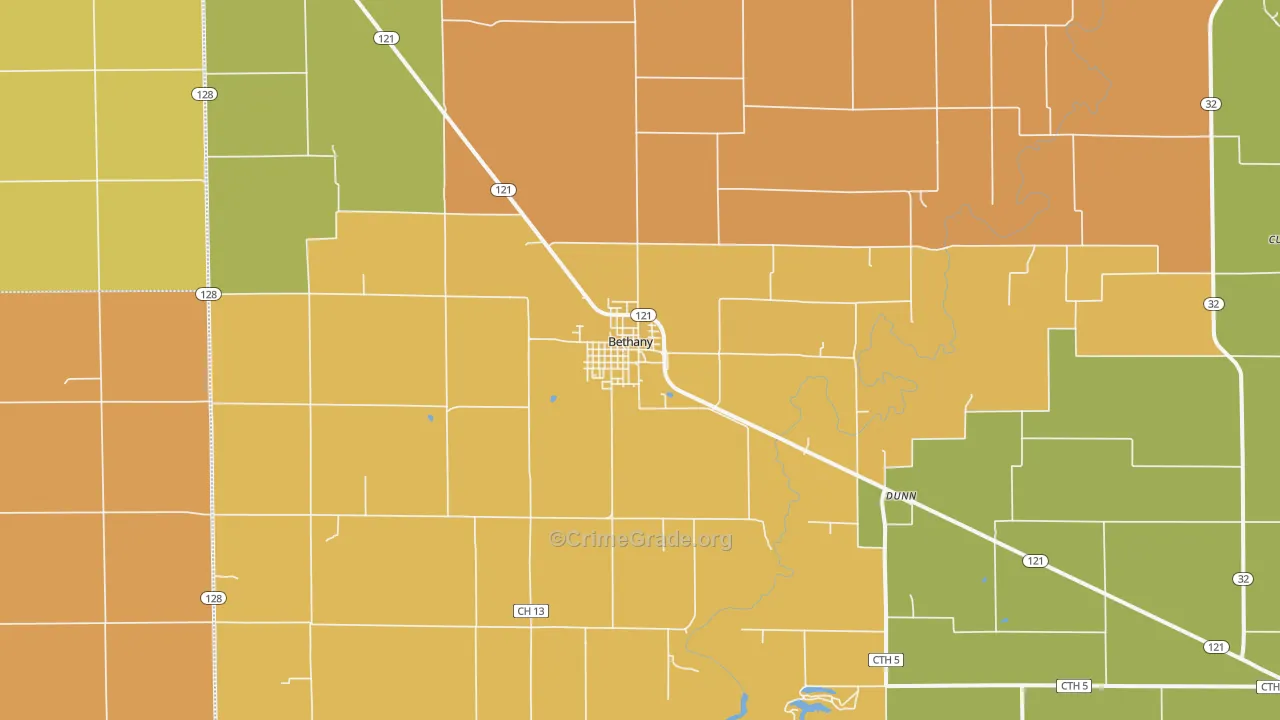 Bethany, IL Map of Robbery Rates