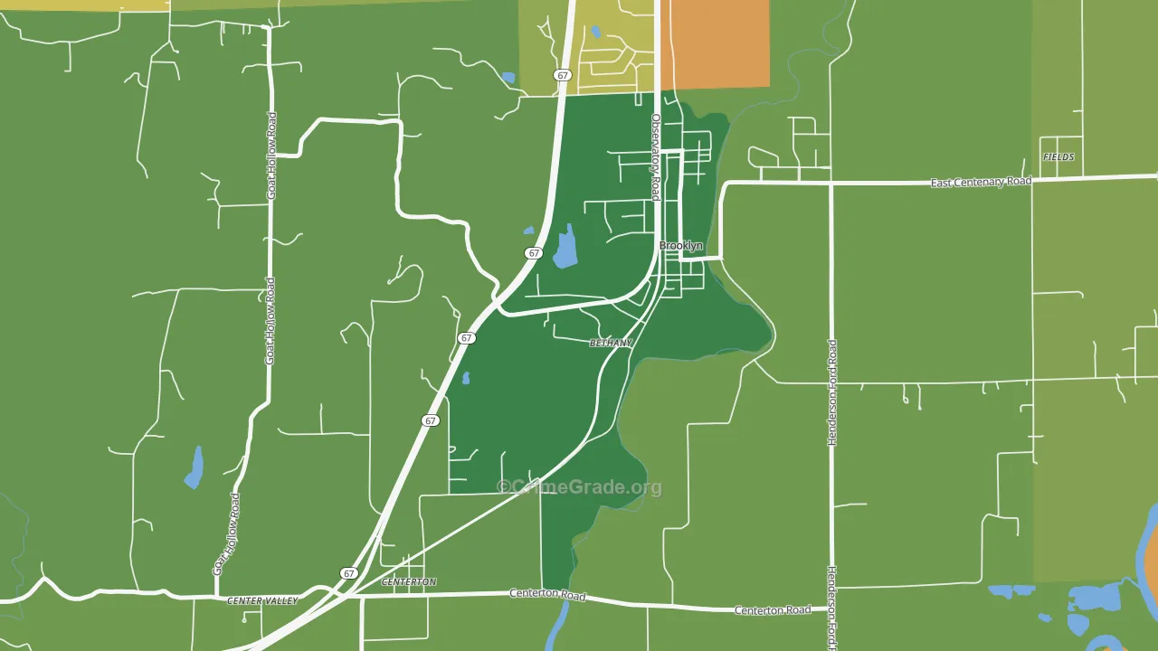 Bethany, IN Map of Robbery Rates