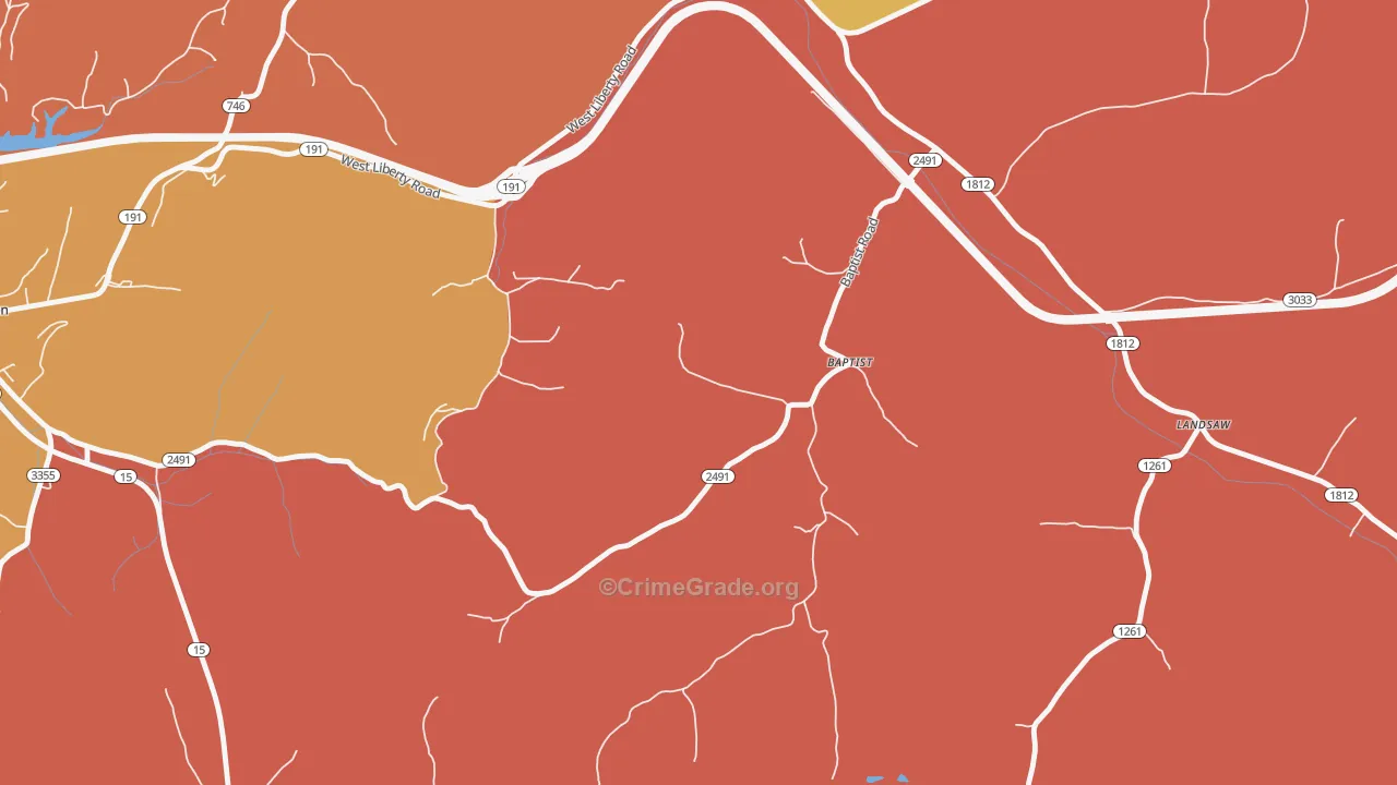 Bethany, KY Map of Robbery Rates