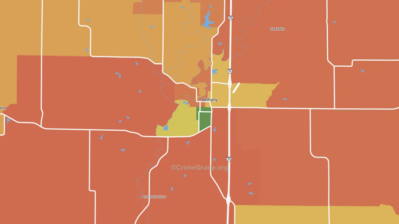 Bethany, MO Map of Robbery Rates