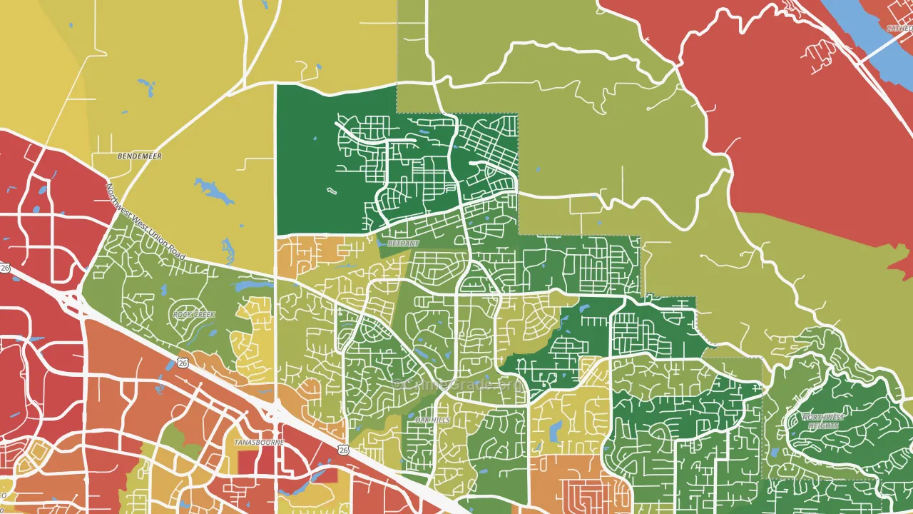 Bethany, OR Map of Robbery Rates
