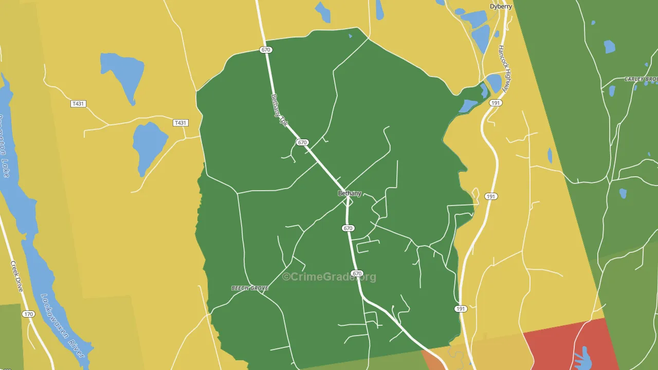 Bethany, PA Map of Robbery Rates