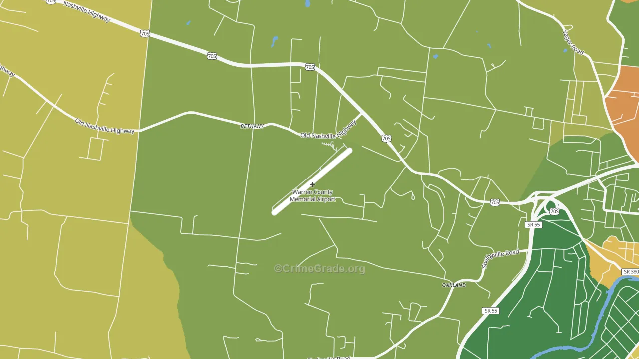 Bethany, TN Map of Robbery Rates