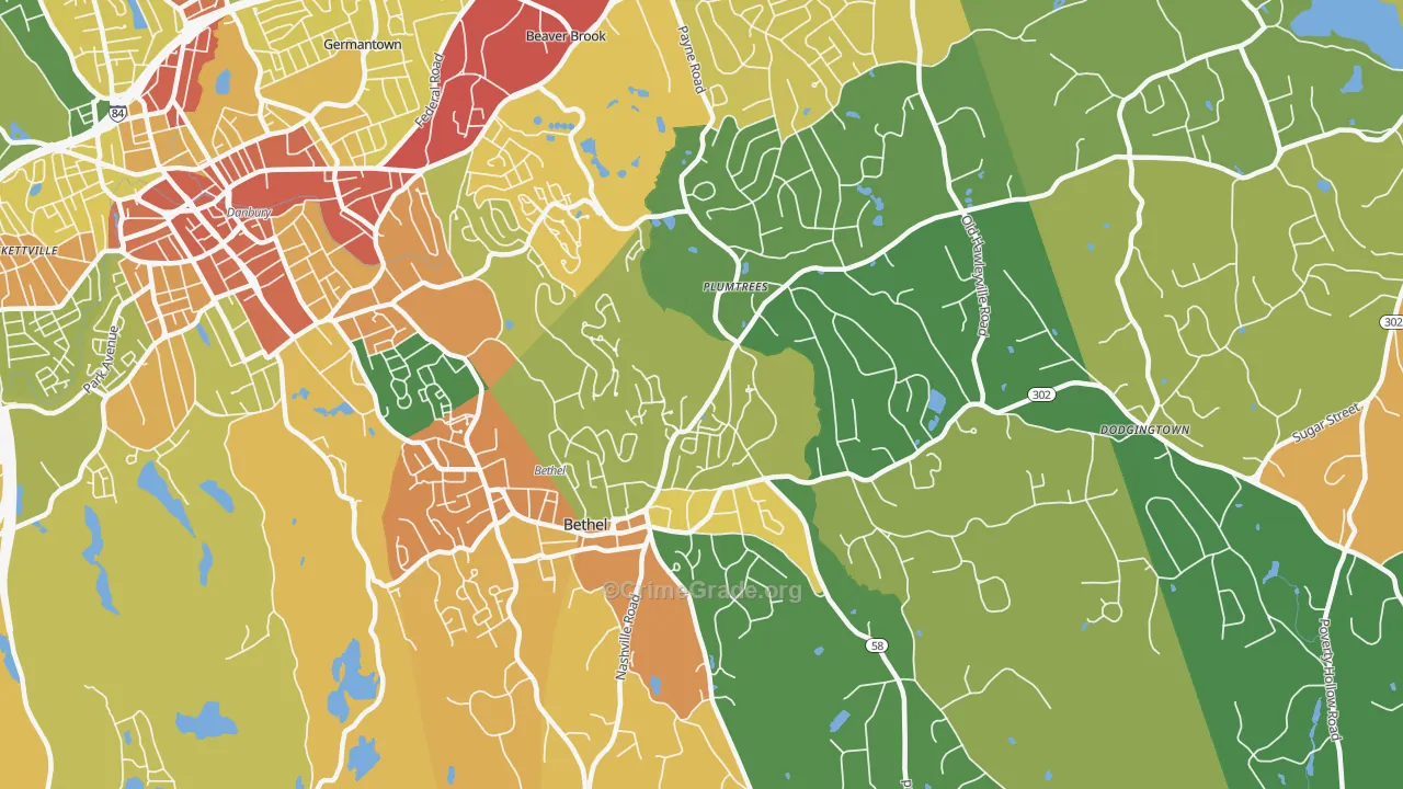 Bethel, CT Map of Robbery Rates