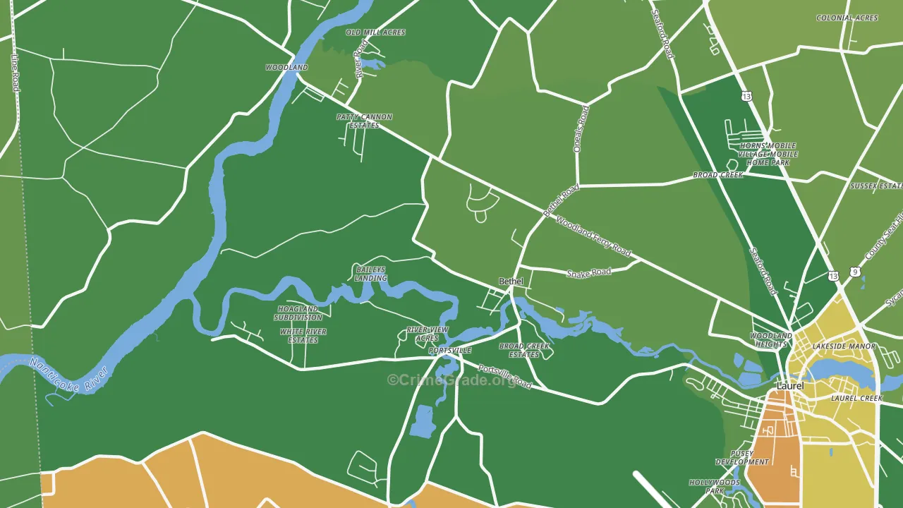 Bethel, DE Map of Robbery Rates