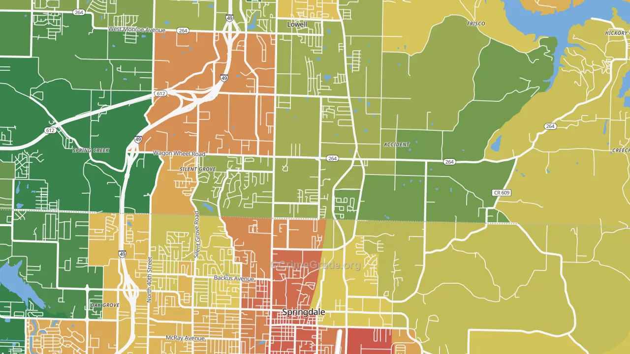 Bethel Heights, AR Map of Robbery Rates