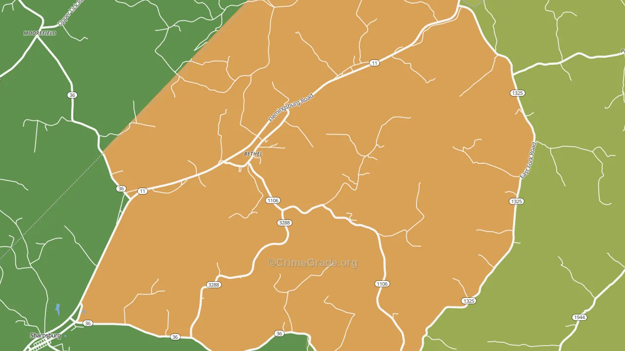 Bethel, KY Map of Robbery Rates
