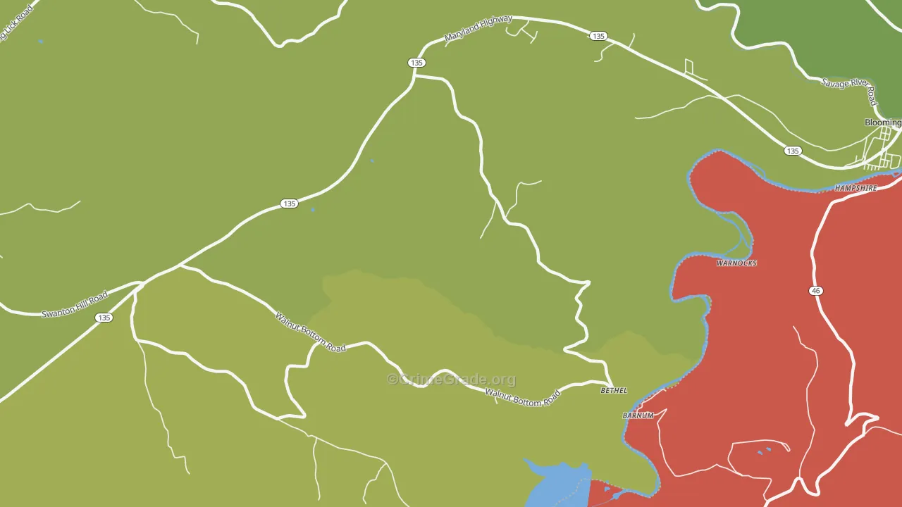 Bethel, MD Map of Robbery Rates