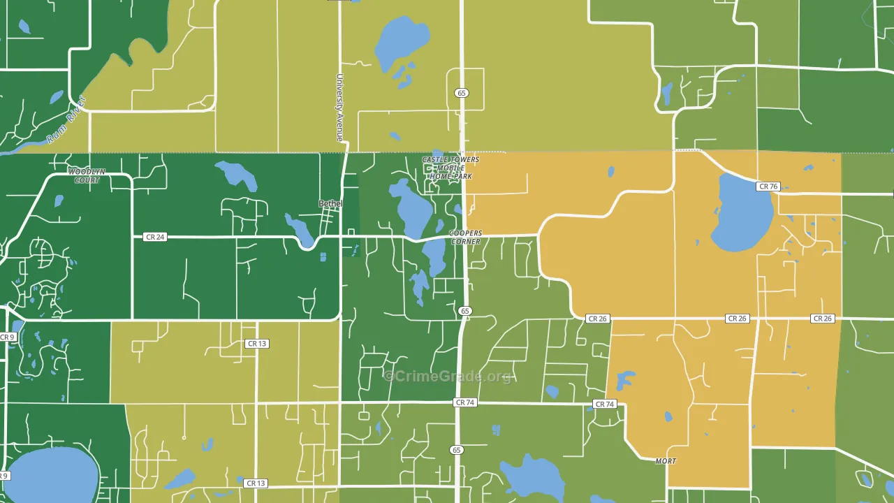 Bethel, MN Map of Robbery Rates