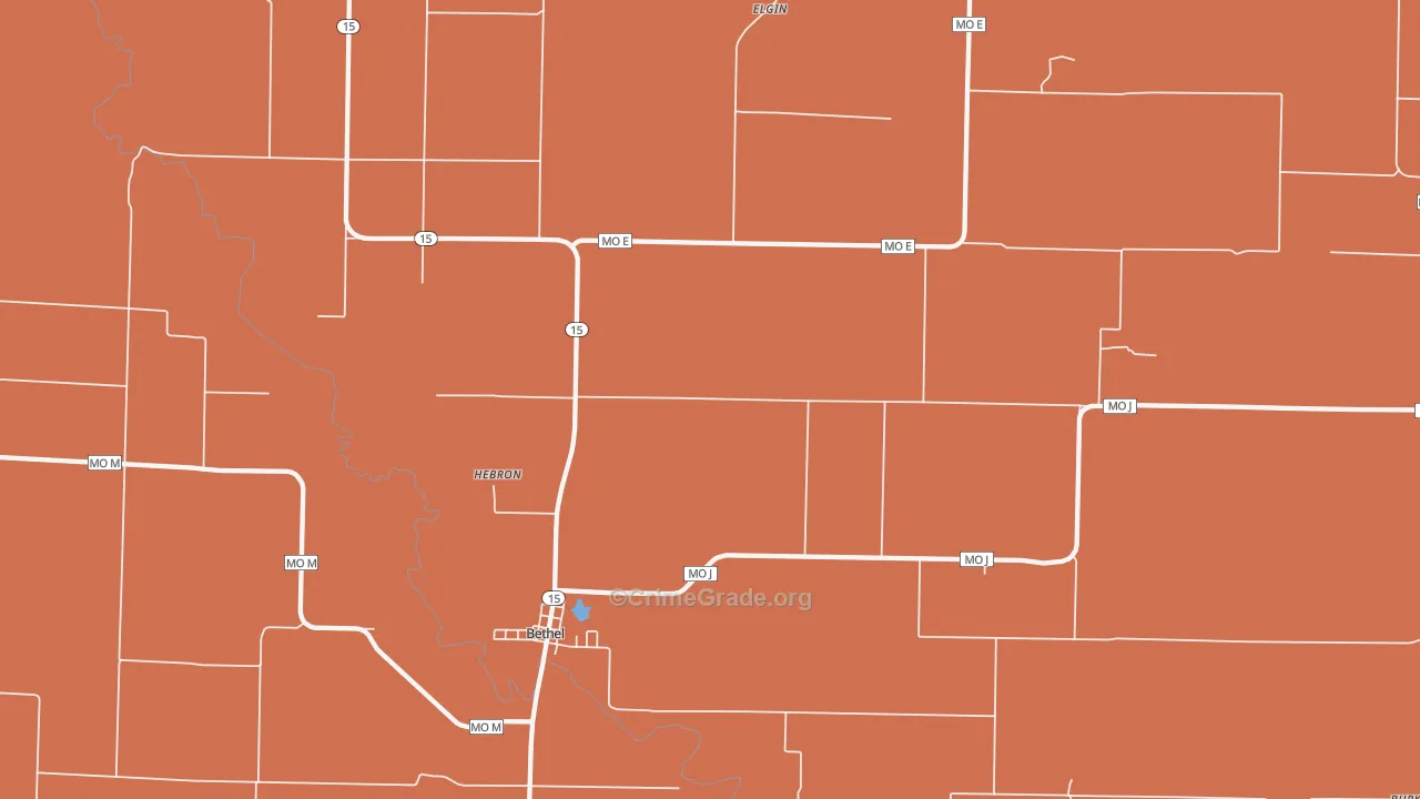 Bethel, MO Map of Robbery Rates