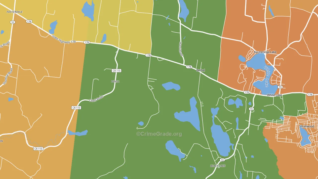 Bethel, NY Map of Robbery Rates