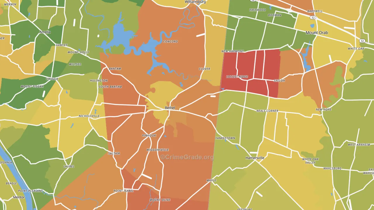 Bethel, OH Map of Robbery Rates