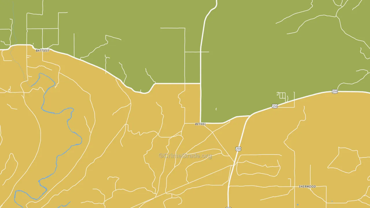 Bethel, OK Map of Robbery Rates