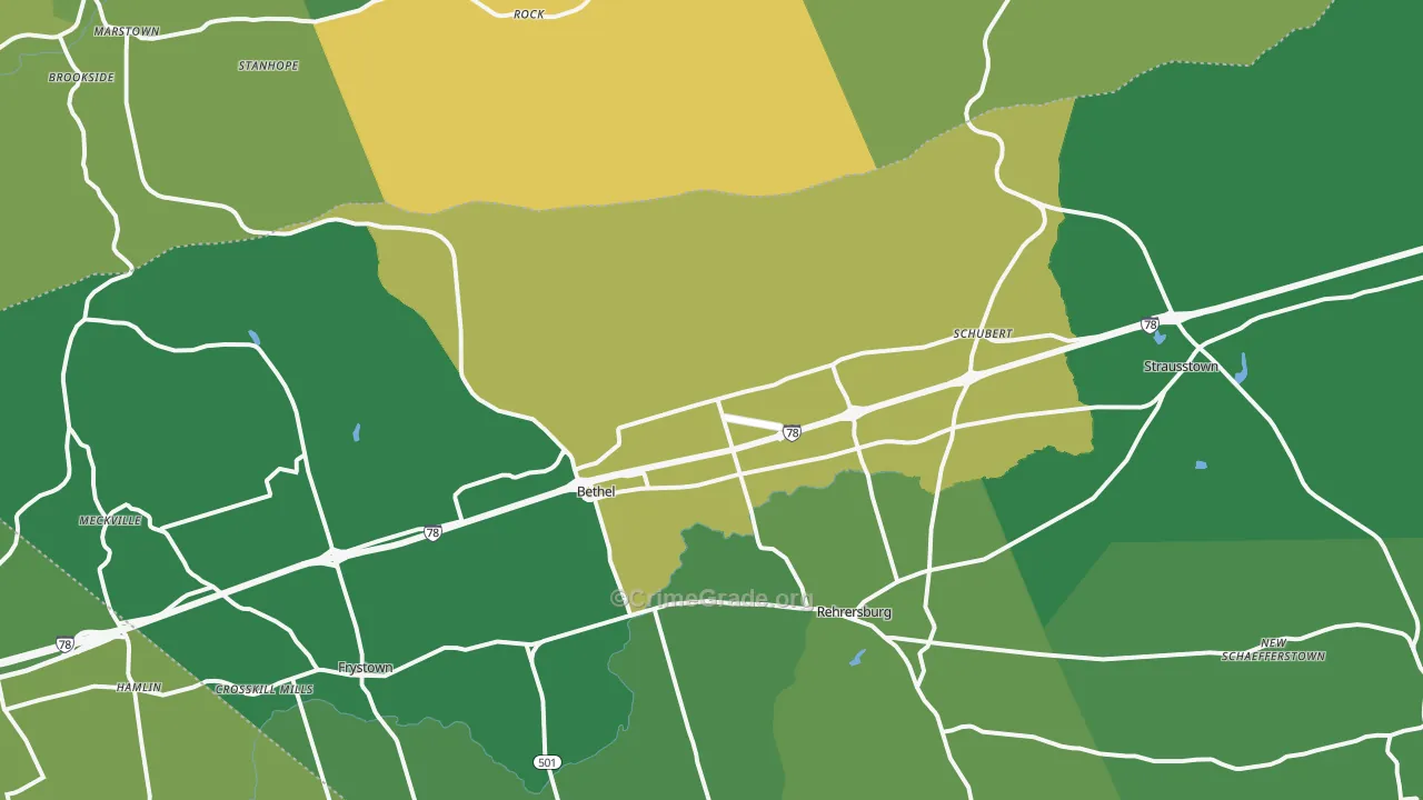 Bethel, PA Map of Robbery Rates