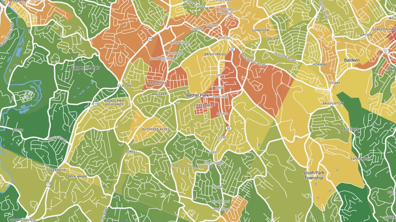 Bethel Park, PA Map of Robbery Rates