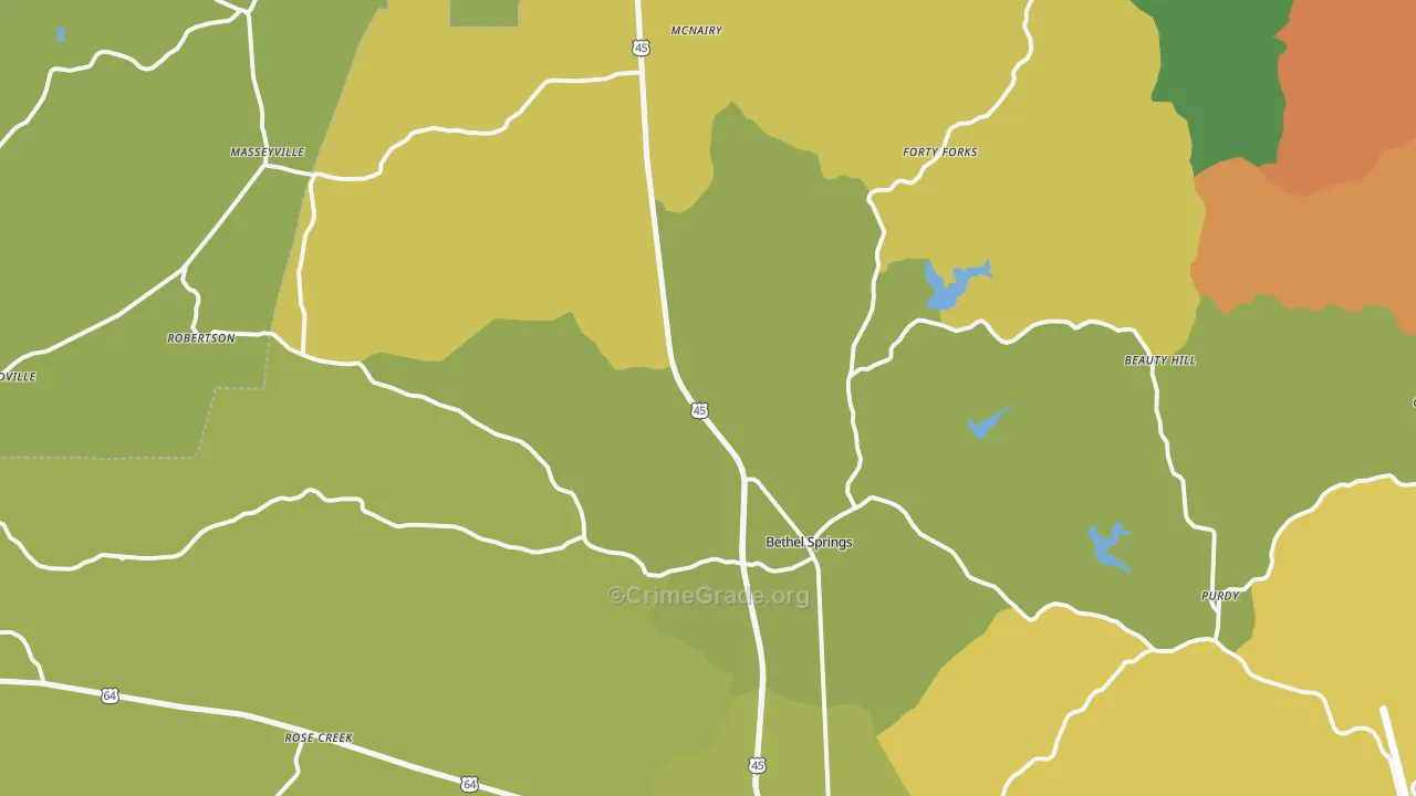 Bethel Springs, TN Map of Robbery Rates